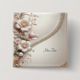 Badge Carré 5 Cm Bouton orné de fleurs et de perles