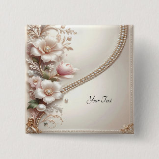 Badge Carré 5 Cm Bouton orné de fleurs et de perles