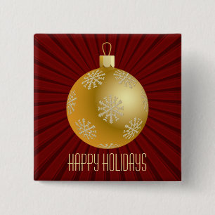 Badge Carré 5 Cm Bouton ornemental Starburst Stripes, Rouge & Or