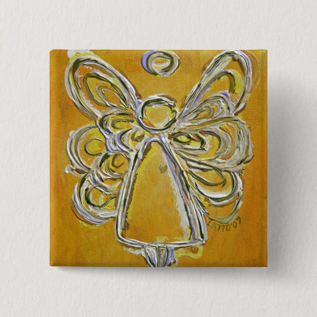 Badge Carré 5 Cm Bouton ou épine d'angle jaune (Devant)
