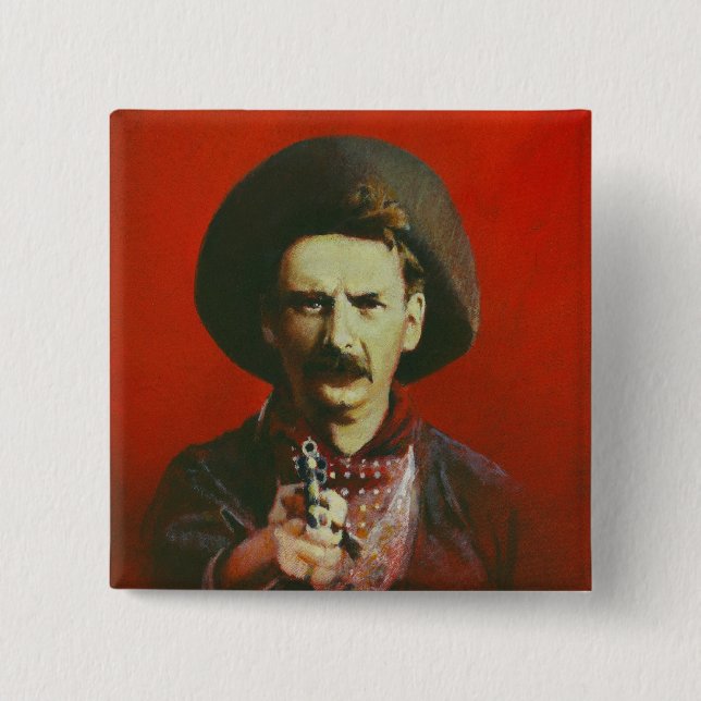 Badge Carré 5 Cm Bouton Outlaw occidental (Devant)