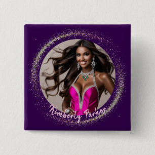 Badge Carré 5 Cm Bouton Pageant Poussière Glimmer