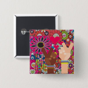 Badge Carré 5 Cm Bouton Paix