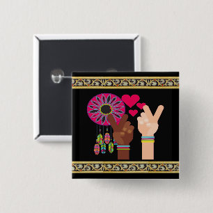 Badge Carré 5 Cm Bouton Paix