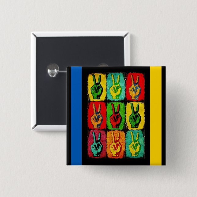 Badge Carré 5 Cm Bouton Paix (Devant & derrière)