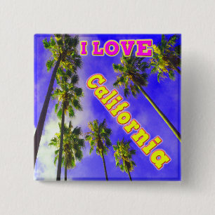 Badge Carré 5 Cm Bouton "Palm Sky : I LOVE California 1"