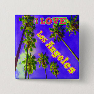 Badge Carré 5 Cm Bouton "Palm Sky : I LOVE Los Angeles 1"