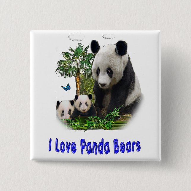 Badge Carré 5 Cm Bouton Panda bear (Devant)