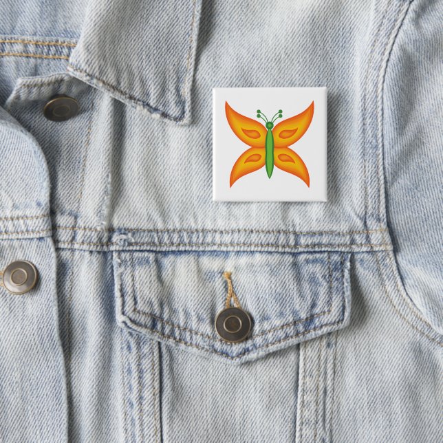 Badge Carré 5 Cm Bouton Papillon Alien (En situation)