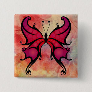 Badge Carré 5 Cm Bouton Papillon en marbre rose