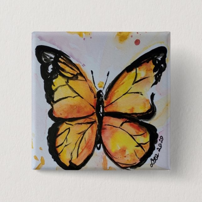 Badge Carré 5 Cm Bouton papillon Monarque (Devant)