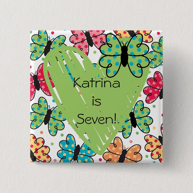 Badge Carré 5 Cm Bouton Papillons customisés (Devant)