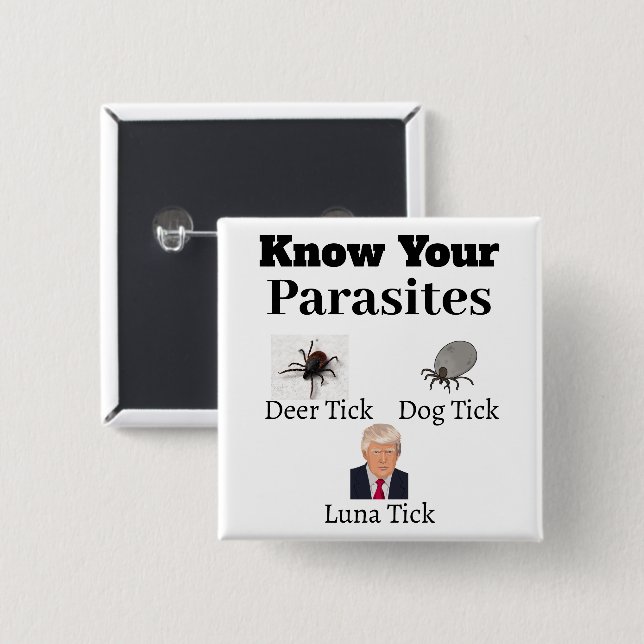 Badge Carré 5 Cm Bouton Parasites (Devant & derrière)