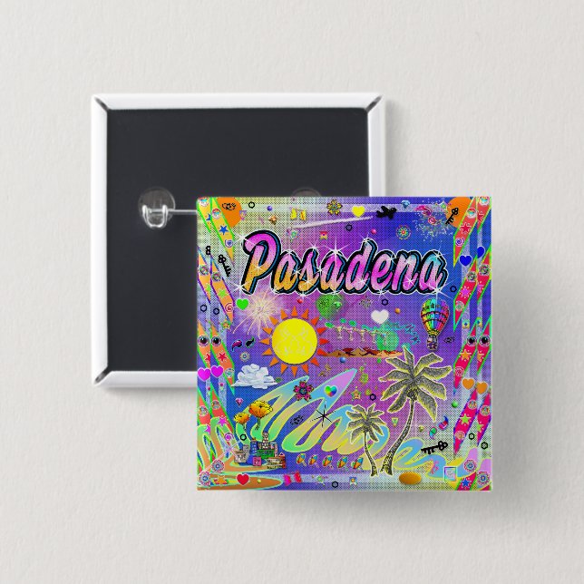Badge Carré 5 Cm Bouton Pasadena Nu Era (Devant & derrière)