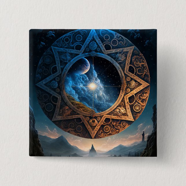 Badge Carré 5 Cm Bouton paysage de l'espace Imaginaire cosmique (Devant)