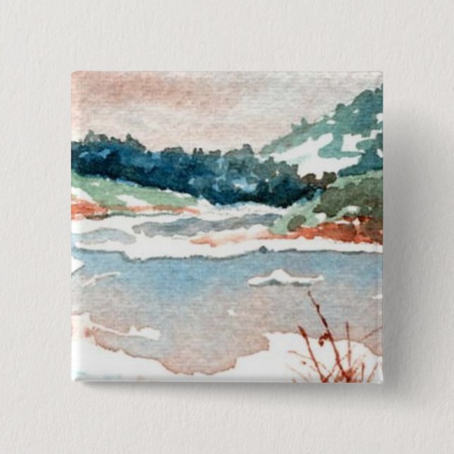 Badge Carré 5 Cm Bouton Paysage d'hiver (Devant)