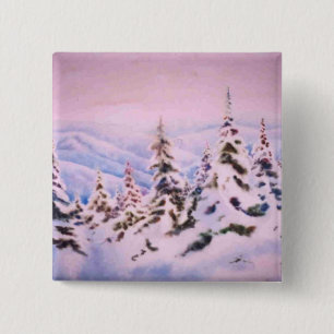 Badge Carré 5 Cm Bouton Paysage d'hiver