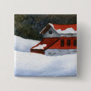 Badge Carré 5 Cm Bouton Paysage d'hiver
