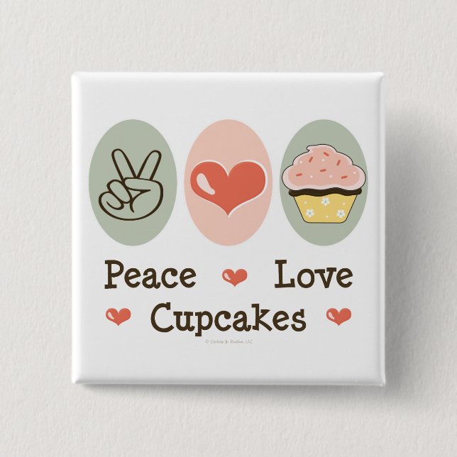 Badge Carré 5 Cm Bouton Peace Love Cupcakes (Devant)
