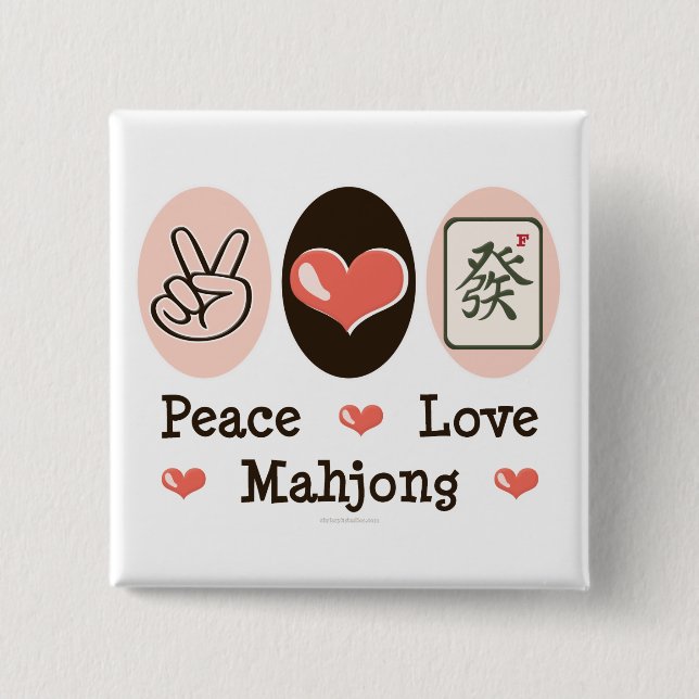 Badge Carré 5 Cm Bouton Peace Love Mahjong (Devant)