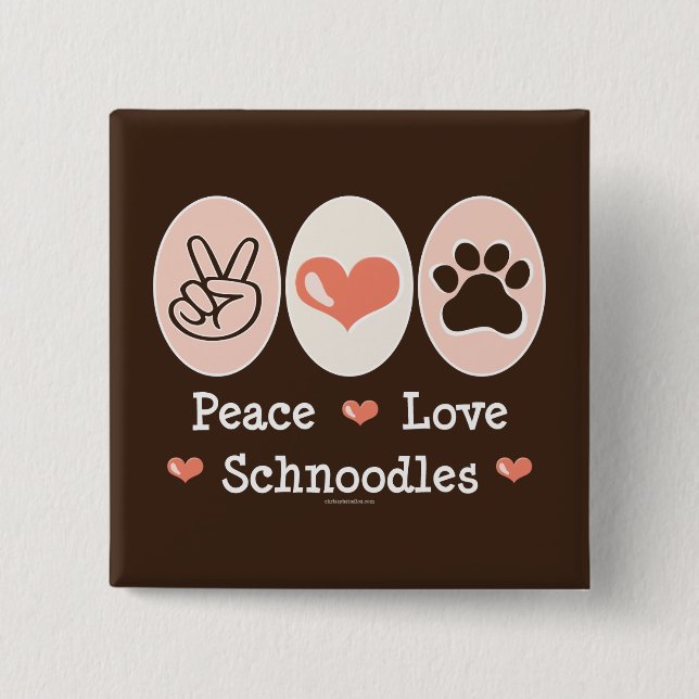 Badge Carré 5 Cm Bouton Peace Love Schnoodles (Devant)