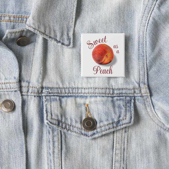 Badge Carré 5 Cm Bouton Peach (En situation)