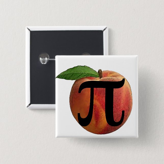 Badge Carré 5 Cm Bouton Peach Pi (Devant & derrière)