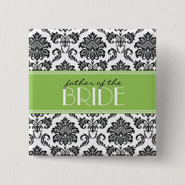 Badge Carré 5 Cm Bouton Père de la mariée Damask en vert pomme (Devant)
