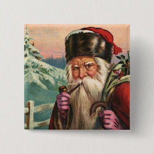Badge Carré 5 Cm Bouton Père Noël alpin