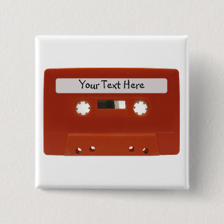 Badge Carré 5 Cm Bouton Personnalisable Bande de cassette rouge
