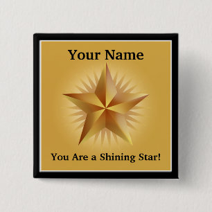Badge Carré 5 Cm Bouton personnalisé Gold Shining Star