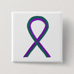 Badge Carré 5 Cm Bouton personnalisé Purple and Green Awareness