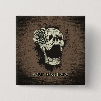 Badge Carré 5 Cm Bouton personnalisé rose et crâne