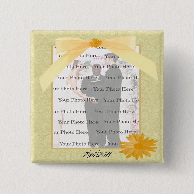 Badge Carré 5 Cm Bouton photo Carré de fleurs jaunes (Devant)