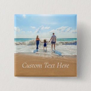 Badge Carré 5 Cm Bouton photo et texte personnalisé Unique votre co