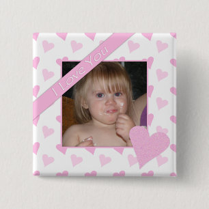 Badge Carré 5 Cm Bouton photo I Love You
