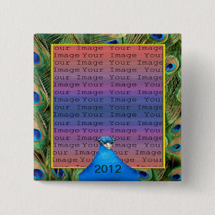 Badge Carré 5 Cm Bouton photo Mariage Peacock