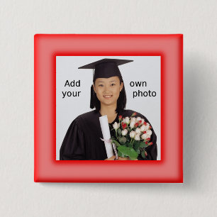 Badge Carré 5 Cm Bouton photo rouge