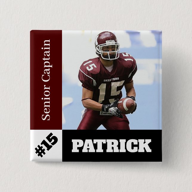 Badge Carré 5 Cm Bouton photo sport personnalisé / football à pin (Devant)