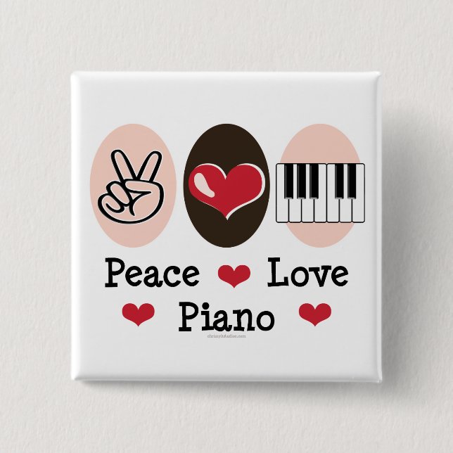Badge Carré 5 Cm Bouton Piano Peace Love (Devant)