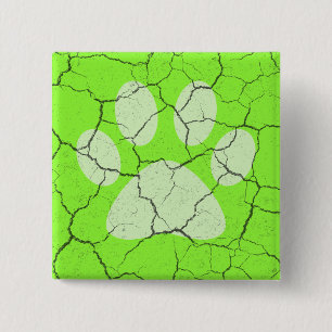 Badge Carré 5 Cm Bouton Pinback Empreinte de patte animal vert craq