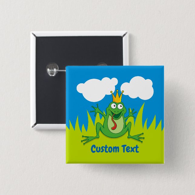 Badge Carré 5 Cm Bouton Pinback Prince Frog (Devant & derrière)