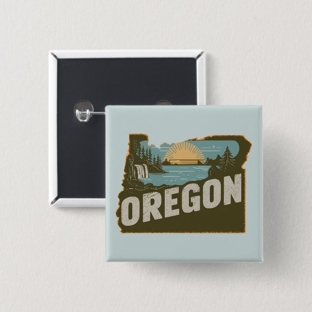 Badge Carré 5 Cm Bouton Pinback Silhouette de l'Oregon rétro (Devant & derrière)