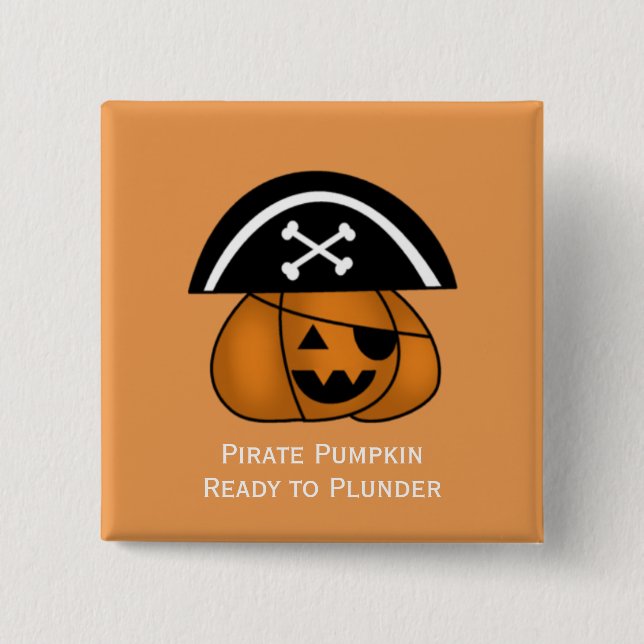 Badge Carré 5 Cm Bouton Pirate citrouille (Devant)