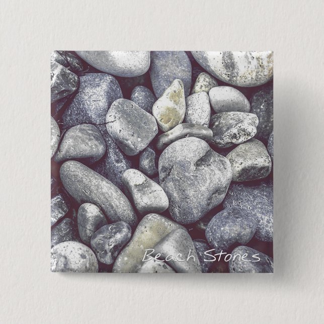 Badge Carré 5 Cm Bouton Plage Stones (Devant)