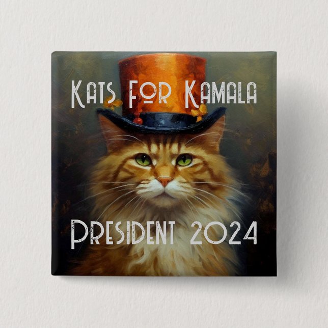 Badge Carré 5 Cm Bouton politique Kats For Kamala (Devant)
