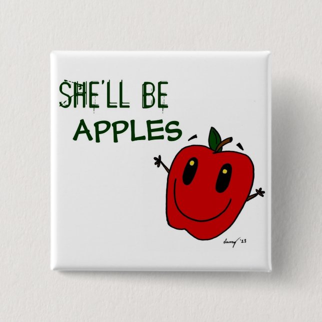 Badge Carré 5 Cm Bouton POMMES (Devant)