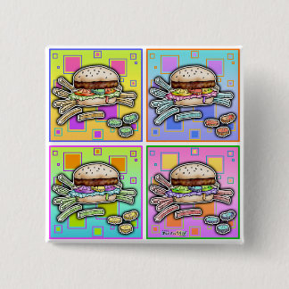 Badge Carré 5 Cm BOUTON Pop Art HAMBURGER