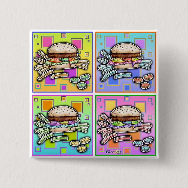 Badge Carré 5 Cm BOUTON Pop Art HAMBURGER (Devant)