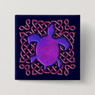 Badge Carré 5 Cm Bouton (pourpre) celtique de tortue de noeud